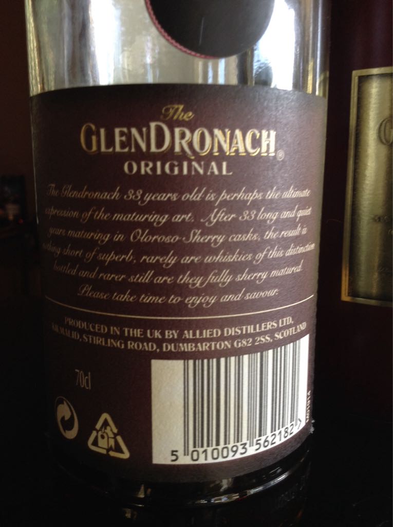 The Glendronach Orignal 33 Oloroso Sherry Oak - The Glendronach Distillery (750 mL) alcohol collectible [Barcode 5010093562182] - Main Image 2