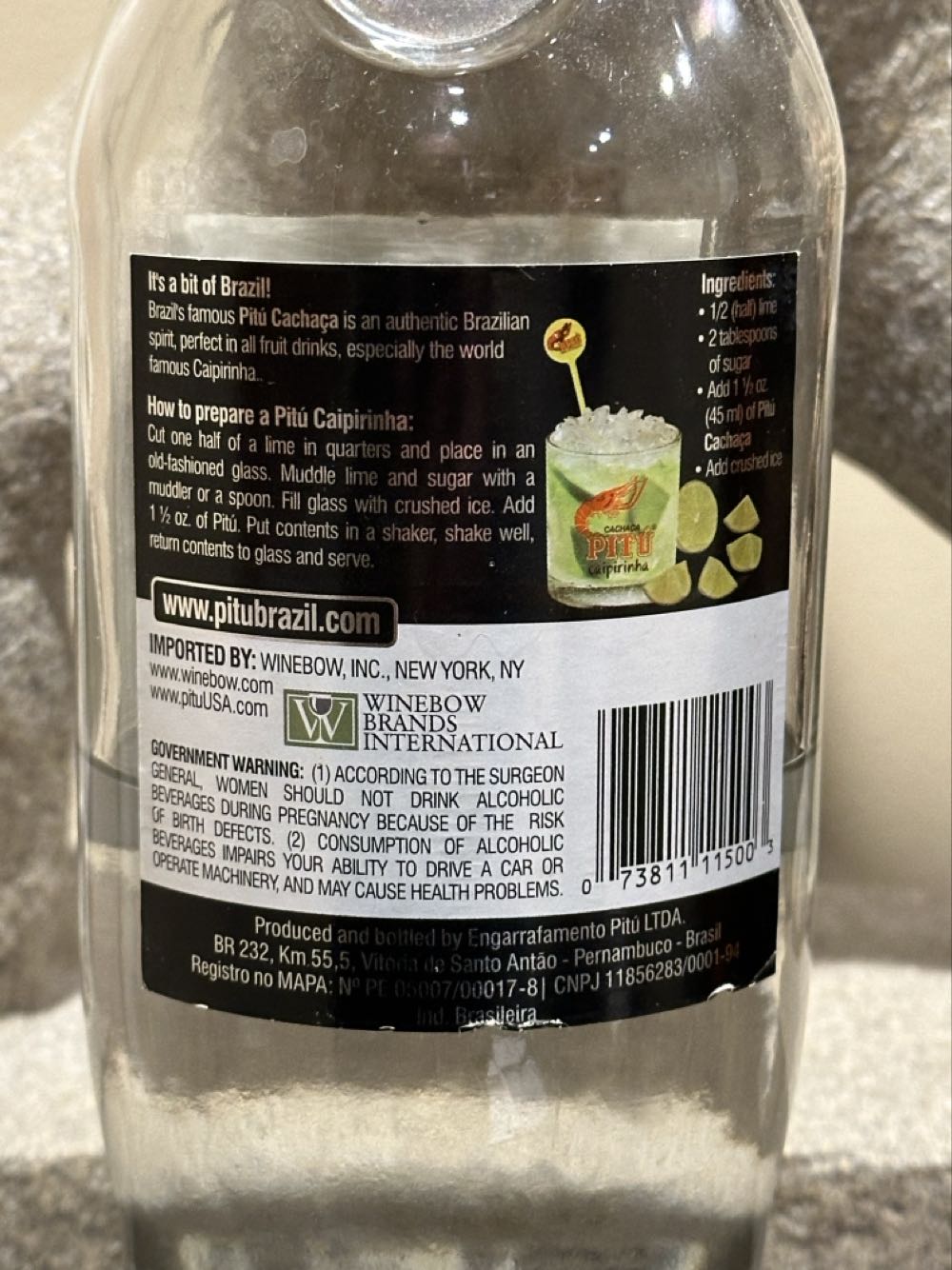 Pitu - Winebow, Inc (1 L) alcohol collectible [Barcode 073811115003] - Main Image 2