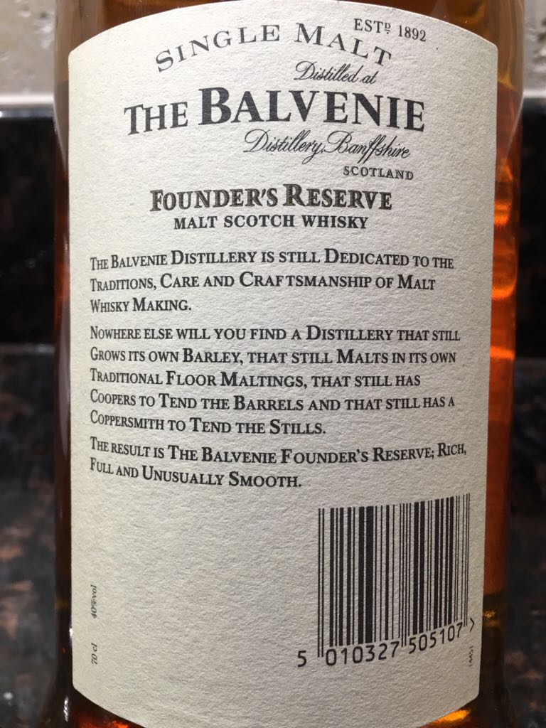 The Balvenie Founder’s Reserve 10 Year - The Balvenie Distillery (700 mL) alcohol collectible [Barcode 5010327505107] - Main Image 2