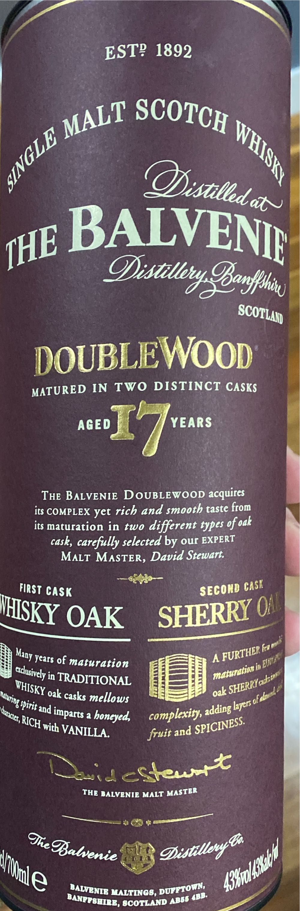 Balvenie 17 Jahre Double Wood 0,7l 43% - The Balvenie Distillery (750 mL) alcohol collectible [Barcode 5010327525822] - Main Image 2