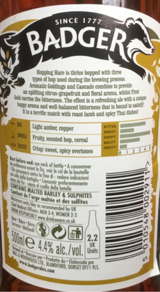 Hopping Hare - Badger (500 mL) alcohol collectible [Barcode 5010548002911] - Main Image 2