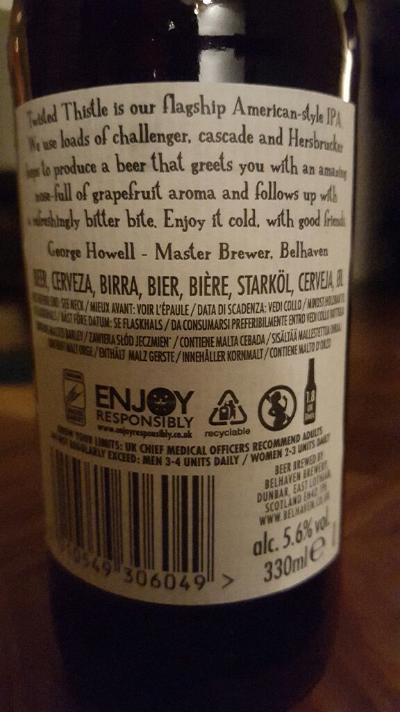 Twisted Thistle IPA - Belhaven Brewery (0,33L.) alcohol collectible [Barcode 5010549306049] - Main Image 2