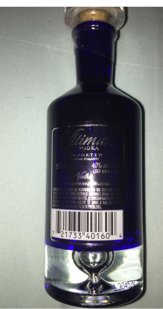 Ultimat Vodka - The Patron Spirits Company (50 mL) alcohol collectible [Barcode 076841210373] - Main Image 2