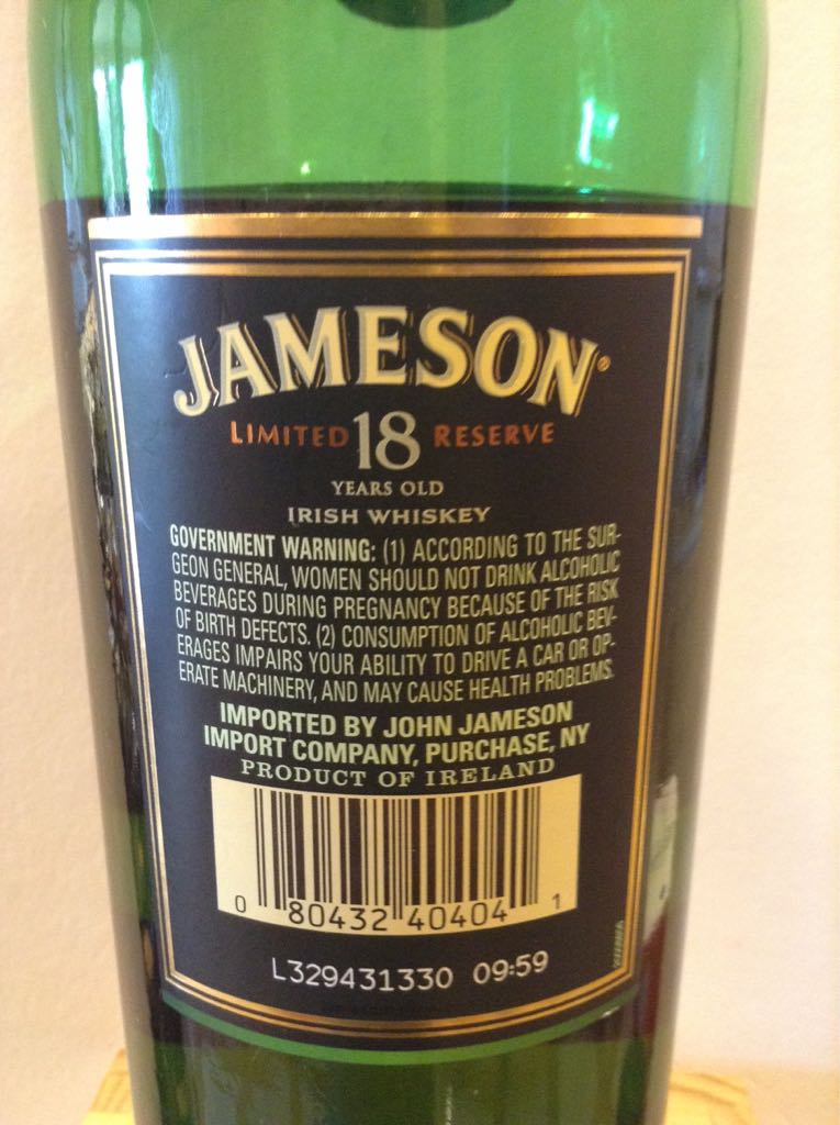 Jameson Irish Whiskey 18 Limited Reserve - The Bow St. Distillery (750mL) alcohol collectible [Barcode 5011007015381] - Main Image 2