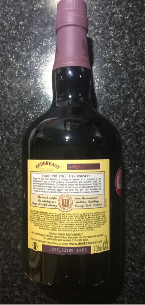Redbreast All Sherry Single Cask - Midleton Distillery (700 mL) alcohol collectible [Barcode 5011007015626] - Main Image 2