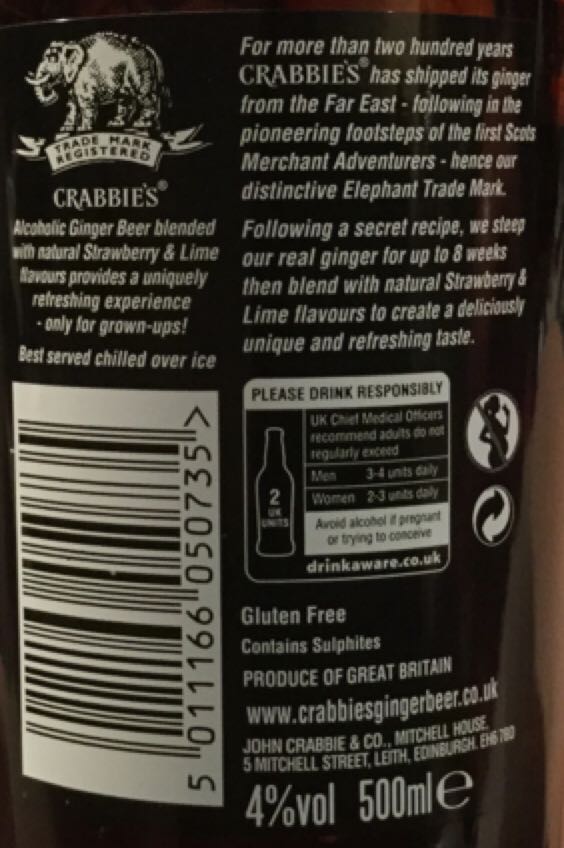 Strawberry & Lime Alcoholic Ginger Beer - Crabbie’s (500 mL) alcohol collectible [Barcode 5011166050735] - Main Image 2