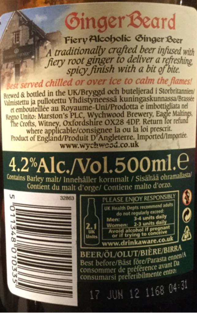 Ginger Beard - Wychwood Brewery (500 mL) alcohol collectible [Barcode 5011348010335] - Main Image 2