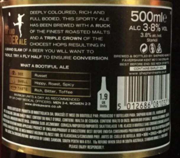 Up And Under Ale - Shepherd Neame (500 mL) alcohol collectible [Barcode 5012686081032] - Main Image 2