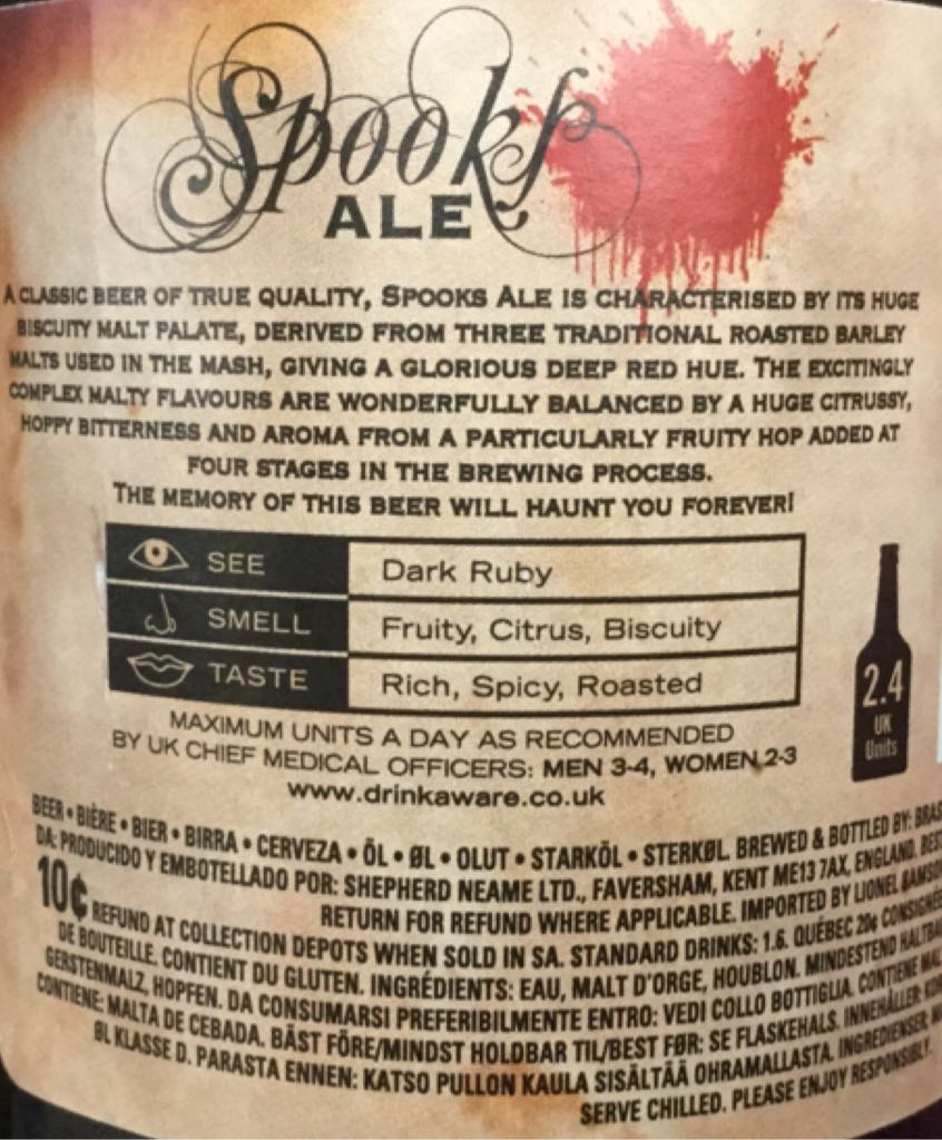 Spooky - Shepherd Neame (500 mL) alcohol collectible [Barcode 5012686081605] - Main Image 2