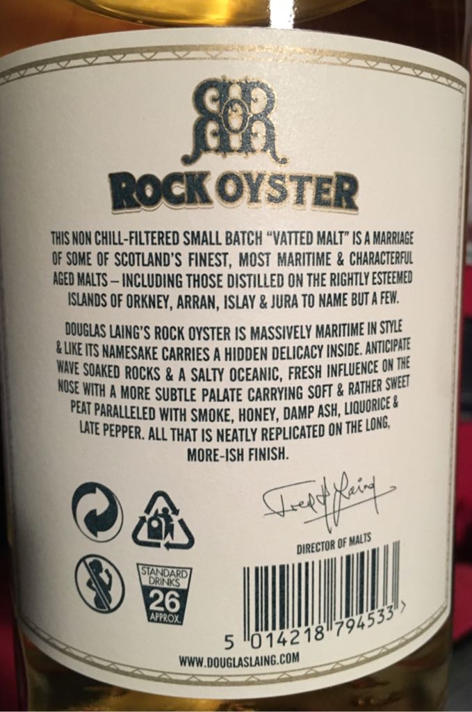 Rock Oyster, Blended Malt ScotchWhisky, 0,7 l. - Douglas Laing & Co. Ltd. (700  mL) alcohol collectible [Barcode 5014218794533] - Main Image 2