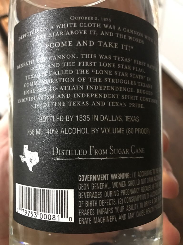 White Rum - 1835 (750 mL) alcohol collectible [Barcode 079753000810] - Main Image 2