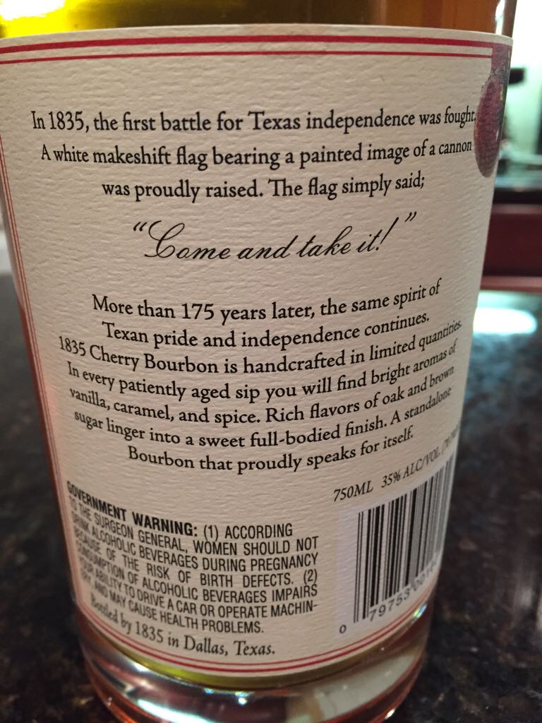 1835 Bourbon Cherry Whiskey Liquor - 1835 (750 mL) alcohol collectible [Barcode 079753001602] - Main Image 2