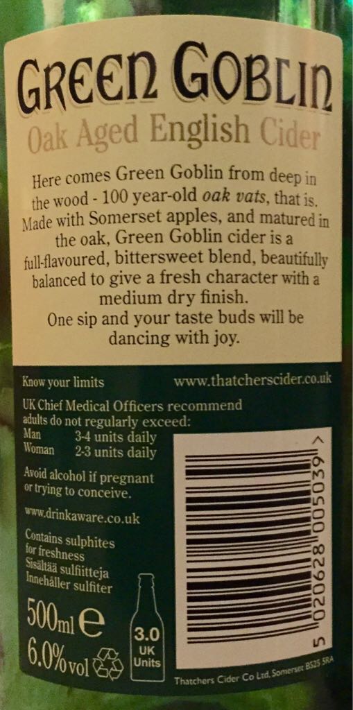 Green Goblin - Thatcher’s (500 mL) alcohol collectible [Barcode 5020628005039] - Main Image 2