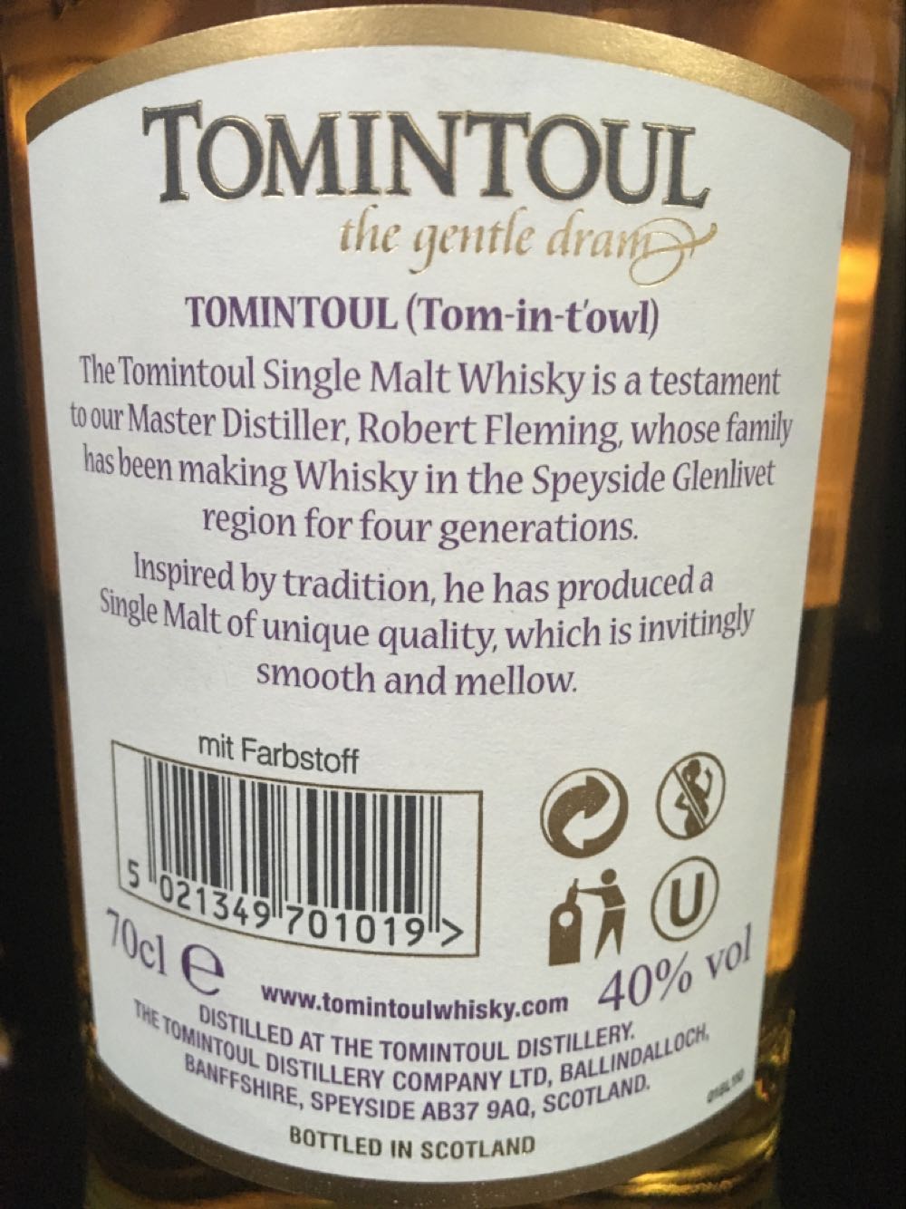 Tomintoul 10 Jahre Whisky 0,7 Ltr. - Tomintoul Distillery (700 mL) alcohol collectible [Barcode 5021349701019] - Main Image 3