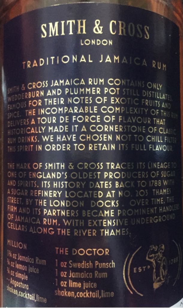 Smith & Cross Trad’l Jamaican Rum - Smith & Cross (750 mL) alcohol collectible [Barcode 5021692500949] - Main Image 2