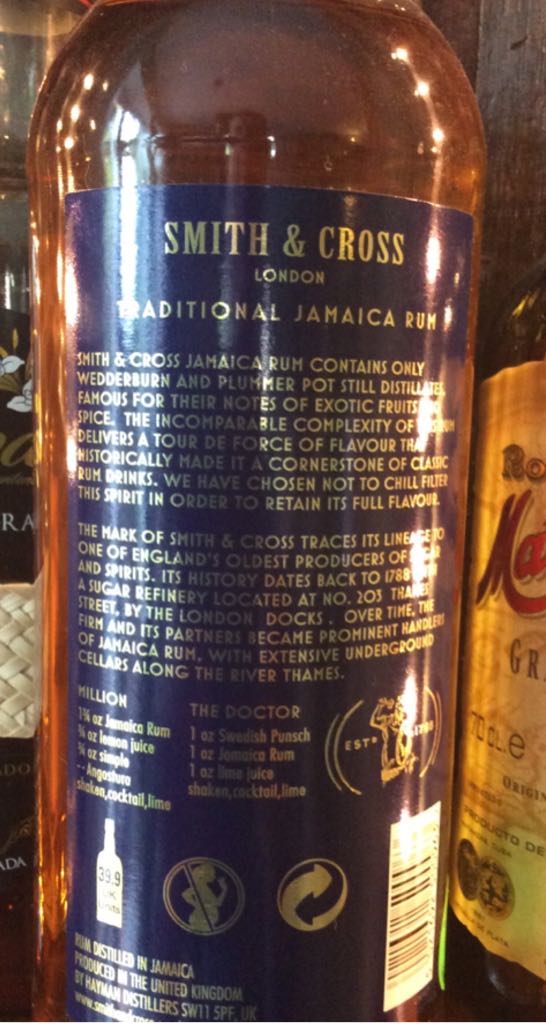 Rum SMITH & CROSS Traditional Jamaica Ron 57% Pure Pot Still Navy Strength - Hayman Distillers (700 mL) alcohol collectible [Barcode 5021692500963] - Main Image 2