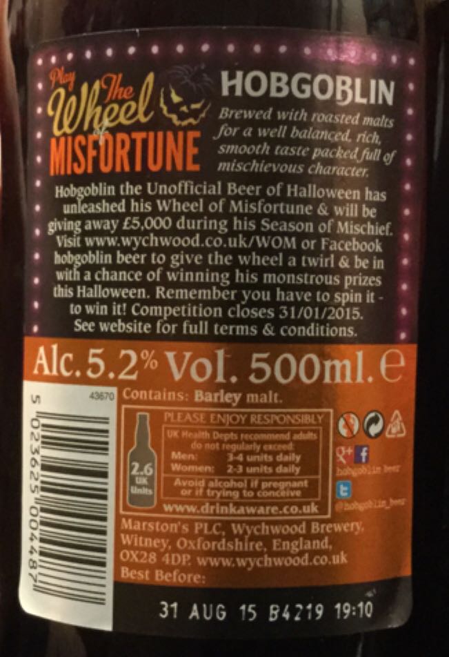 Hobgoblin - Wychwood Brewery (0,50L.) alcohol collectible [Barcode 5023625004487] - Main Image 2