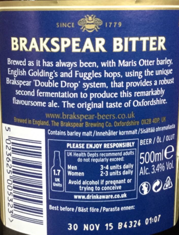 Brakspear - Brakspear (500 mL) alcohol collectible [Barcode 5023625005323] - Main Image 2