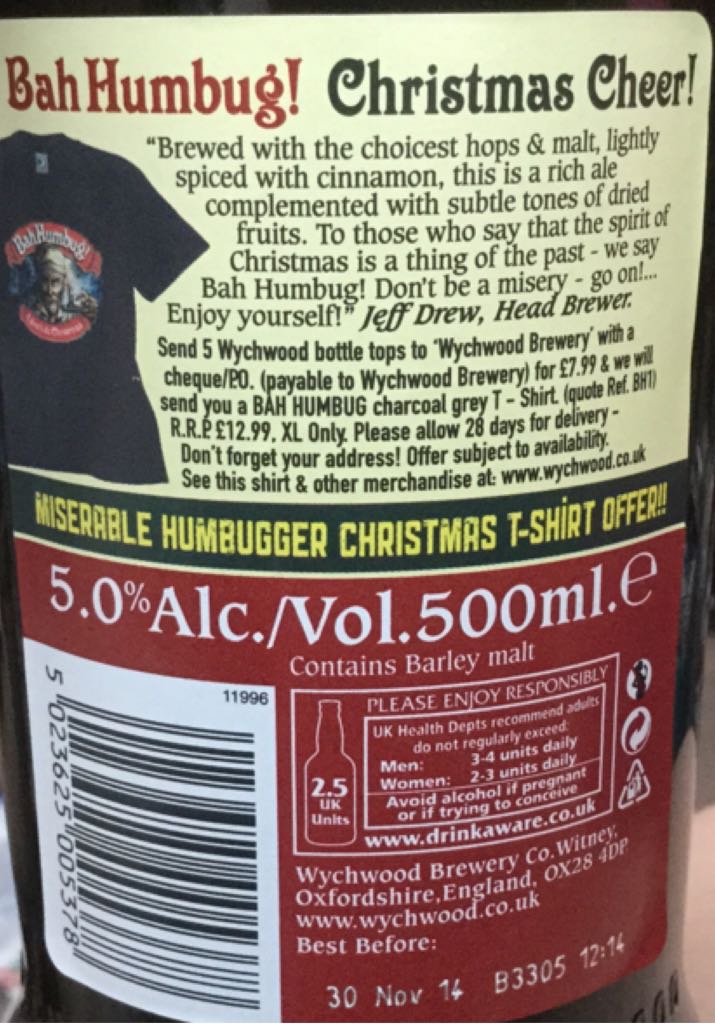 Bah Humbug - Wychwood Brewery (500 mL) alcohol collectible [Barcode 5023625005378] - Main Image 2