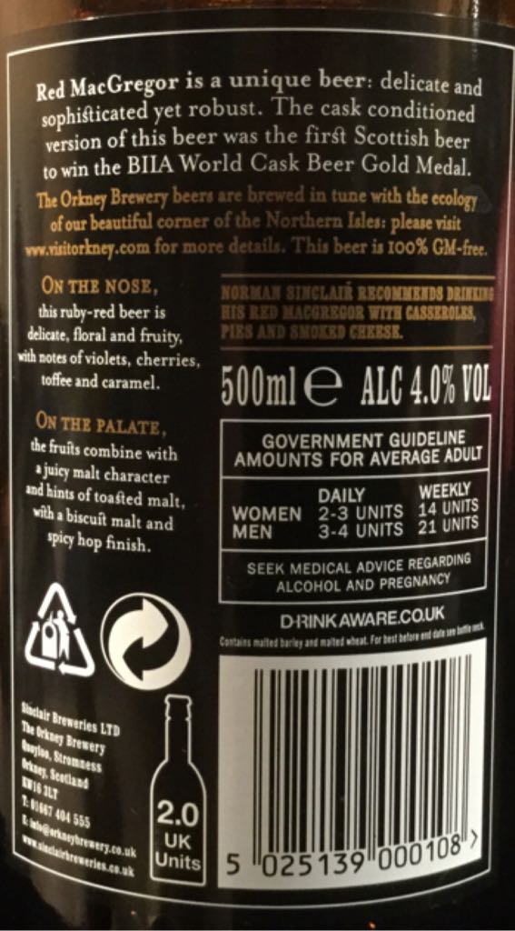 Red MacGregor - The Orkney Brewery (500 mL) alcohol collectible [Barcode 5025139000108] - Main Image 2