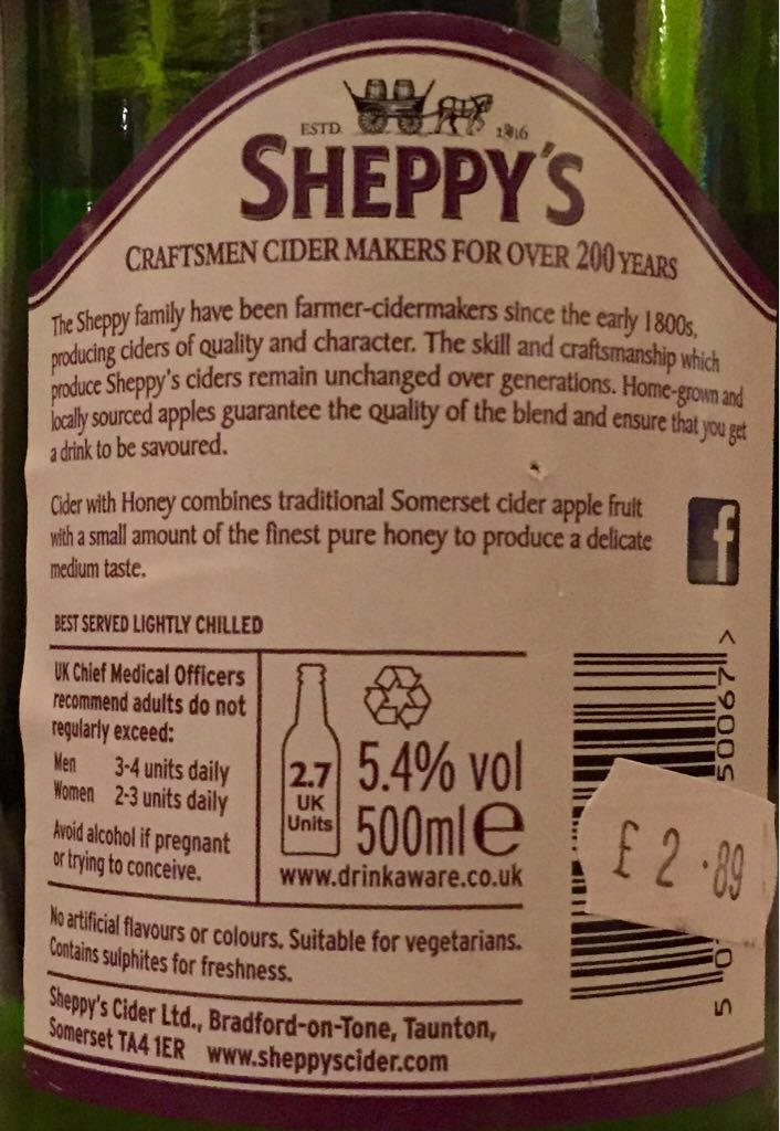 Cider With Honey - Sheppy’s (500 mL) alcohol collectible [Barcode 5025268050067] - Main Image 2