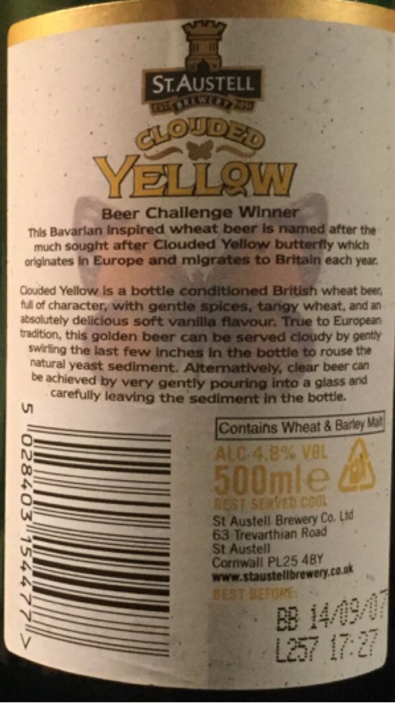 Clouded Yellow - St. Austell (500 mL) alcohol collectible [Barcode 5028403154477] - Main Image 2
