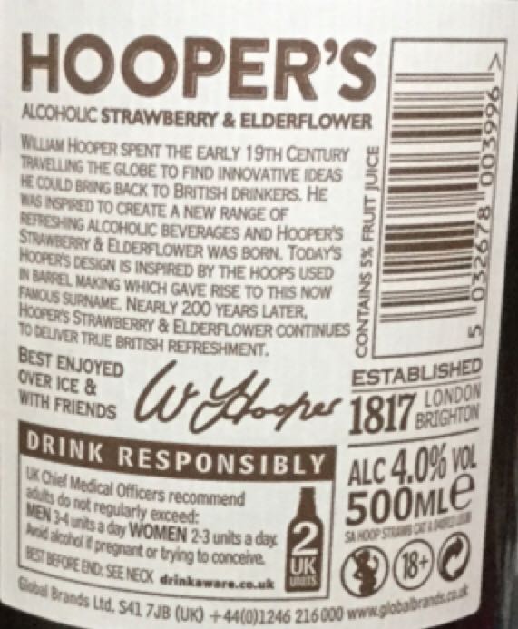 Strawberry & Elderflower - Hooper’s (500 mL) alcohol collectible [Barcode 5032678003996] - Main Image 2