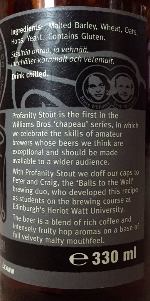 Profanity Stout - William Bros Brewing Co (500 mL) alcohol collectible [Barcode 5034743200668] - Main Image 2