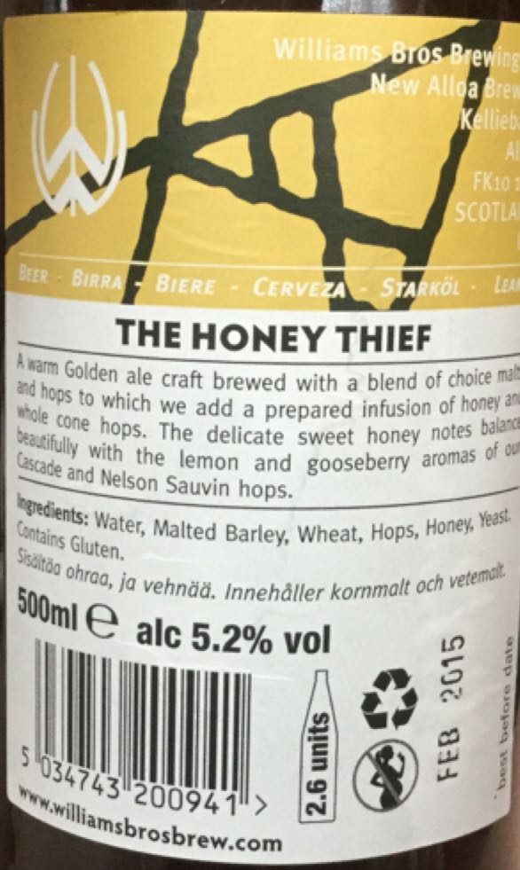 The Honey Thief - Williams Bros. (500 mL) alcohol collectible [Barcode 5034743200941] - Main Image 2
