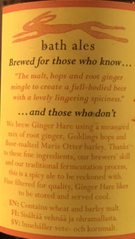 Ginger Hare - Bath Ales (500 mL) alcohol collectible [Barcode 5039035000902] - Main Image 2