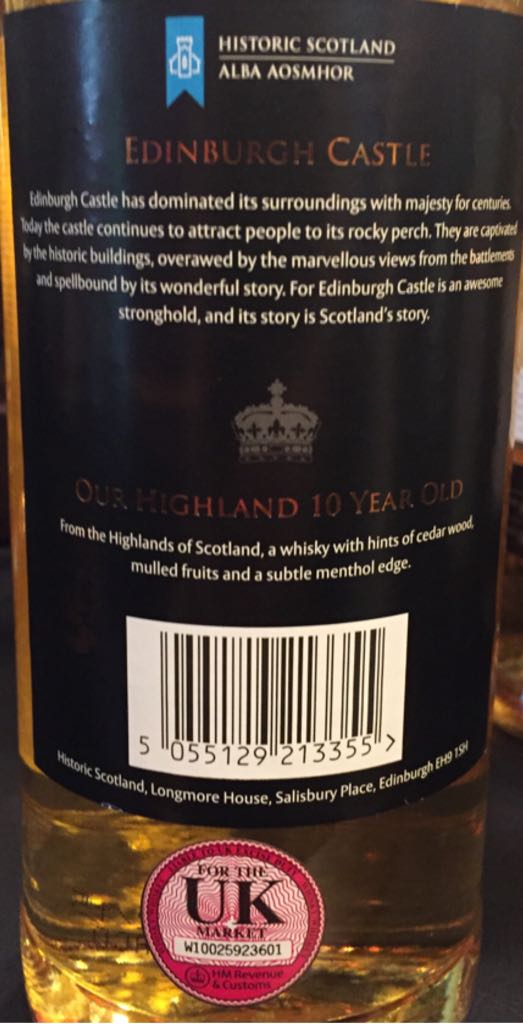 Edinburgh Castle 10 Year - Historic Scotland (200 mL) alcohol collectible [Barcode 5055129213355] - Main Image 2