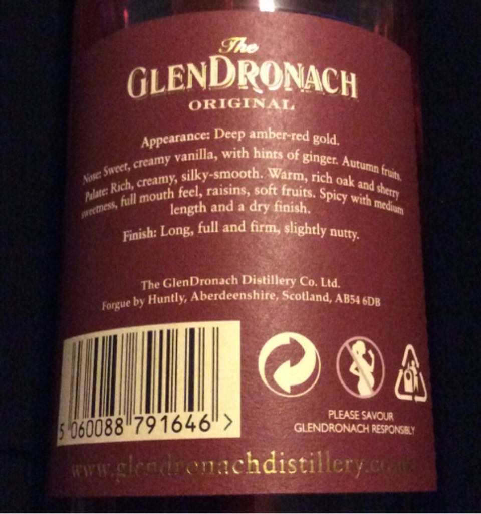 GlenDronach Original 12 Years Whisky 43% 0,7 Litre Scotland - Glendronach Distillery (700 mL) alcohol collectible [Barcode 5060088791646] - Main Image 2
