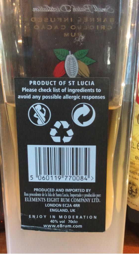 Elements Eight Criollo Cacao - Elements Eight Rum Company (700 mL) alcohol collectible [Barcode 5060119770084] - Main Image 2