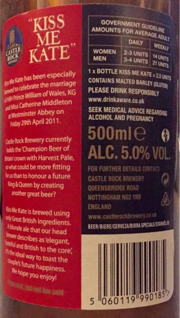 Kiss Me Kate - Castle Rock Brewery (500 mL) alcohol collectible [Barcode 5060119990185] - Main Image 2