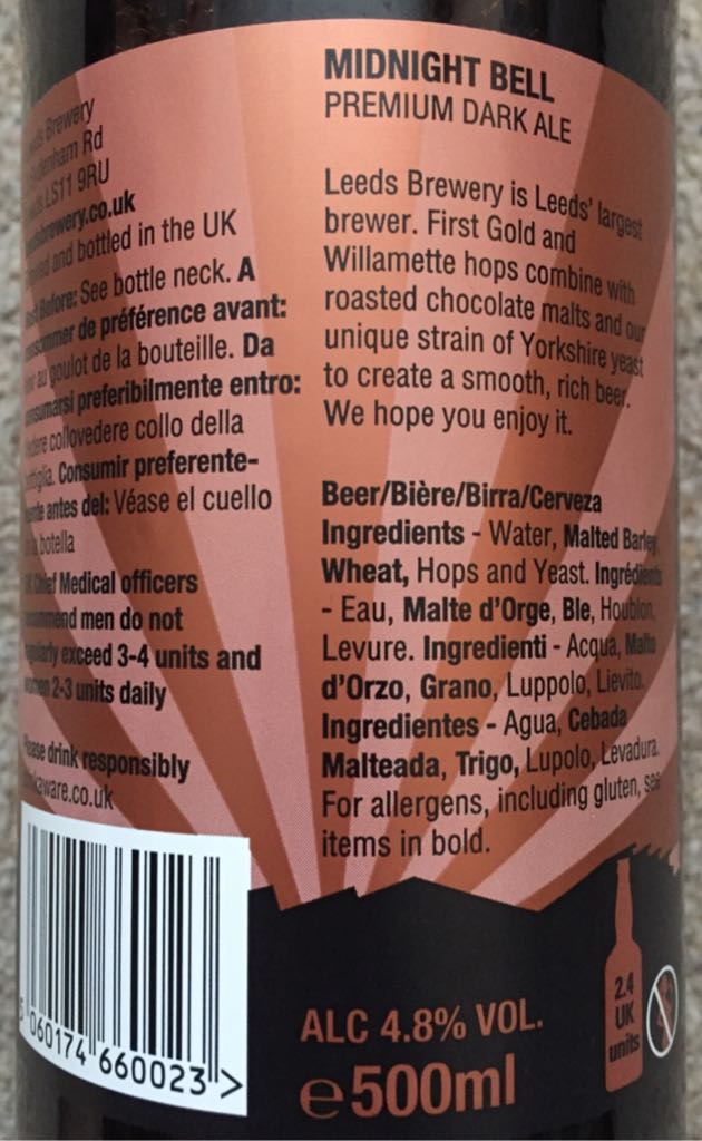 Midnight Bell - Leeds Brewery (500 mL) alcohol collectible [Barcode 5060174660023] - Main Image 2