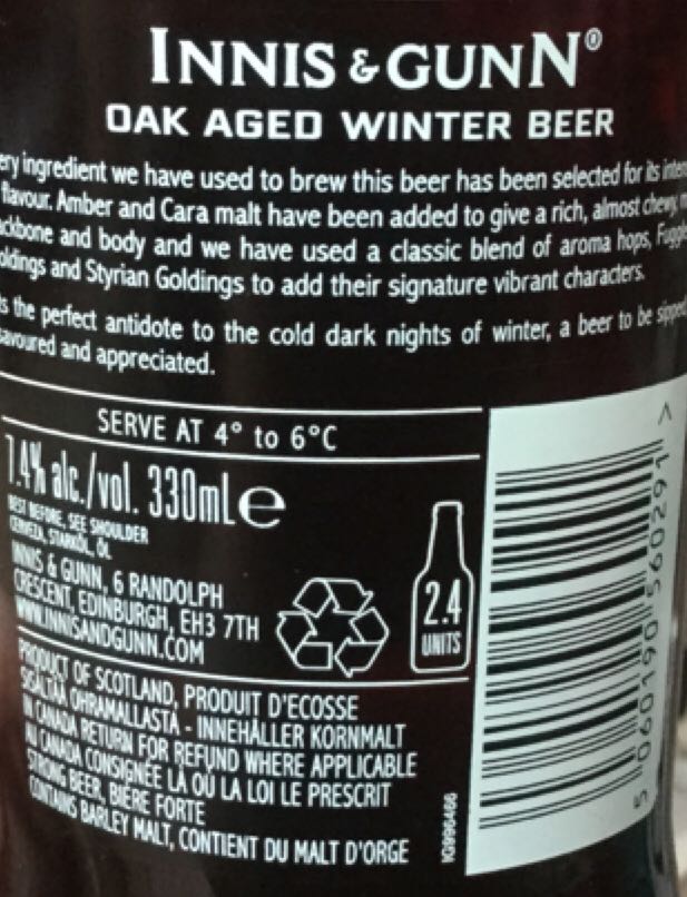 Winter Beer 2011 - Innis & Gunn (330 mL) alcohol collectible [Barcode 5060190560291] - Main Image 2