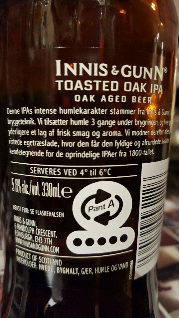 Toasted Oak - Innis & Gunn (0,33L.) alcohol collectible [Barcode 5060190562226] - Main Image 2