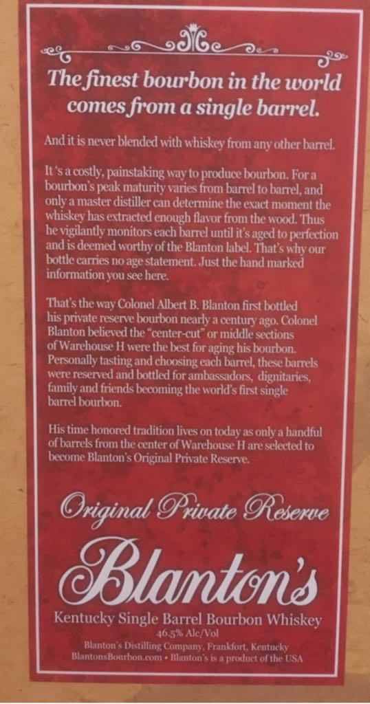 Blanton’s Original Private Reserve - Buffalo Trace (700 mL) alcohol collectible [Barcode 080244008734] - Main Image 2