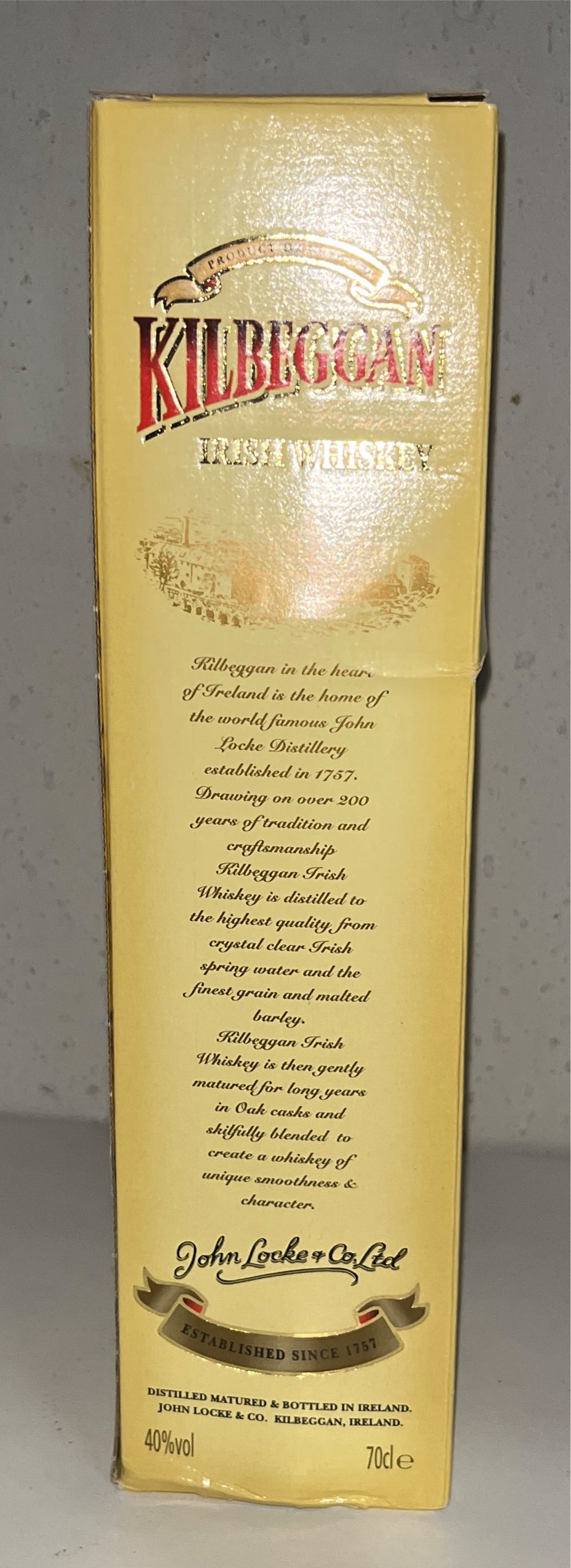 Kilbeggan - John Locke & Co (700 mL) alcohol collectible [Barcode 5099357000905] - Main Image 2