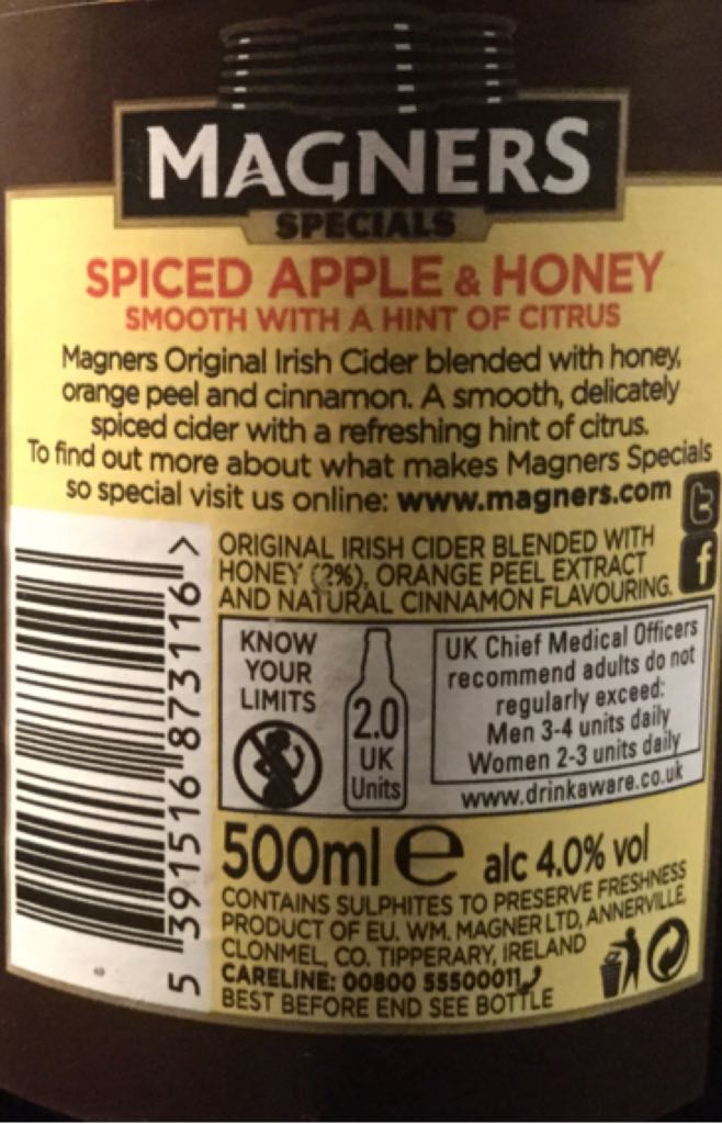 Spiced Apple & Honey - Magners (500 mL) alcohol collectible [Barcode 5391516873116] - Main Image 2