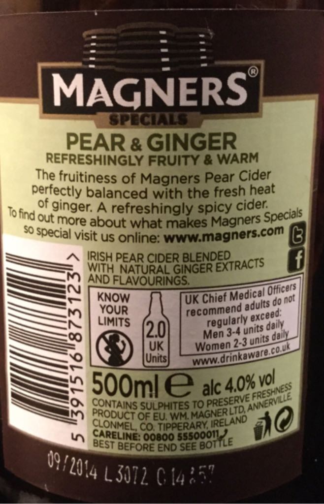 Pear & Ginger - Magners (500 mL) alcohol collectible [Barcode 5391516873123] - Main Image 2
