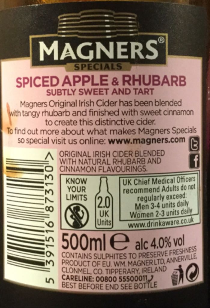 Spiced Apple & Rhubarb - Magners (500 mL) alcohol collectible [Barcode 5391516873130] - Main Image 2