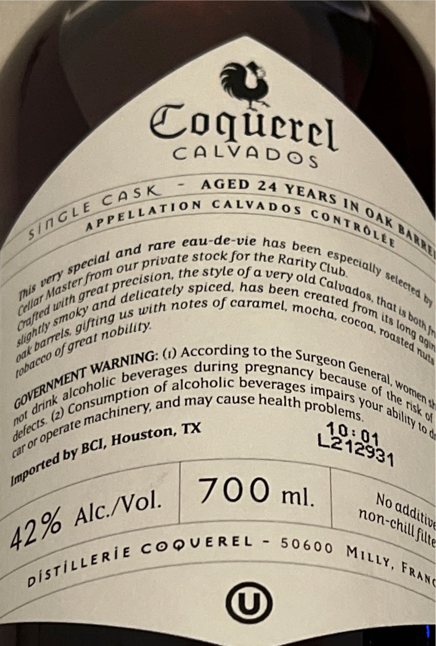 Coquerel Calvados 24yrs - Coquerel (700 mL) alcohol collectible [Barcode 080368747502] - Main Image 2