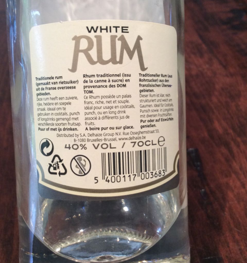 White Rum - Delhaize (700 mL) alcohol collectible [Barcode 5400117003683] - Main Image 2
