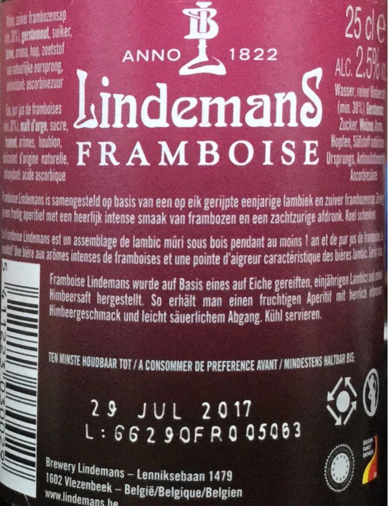 Framboise - Lindemans (250 mL) alcohol collectible [Barcode 5411223030029] - Main Image 2