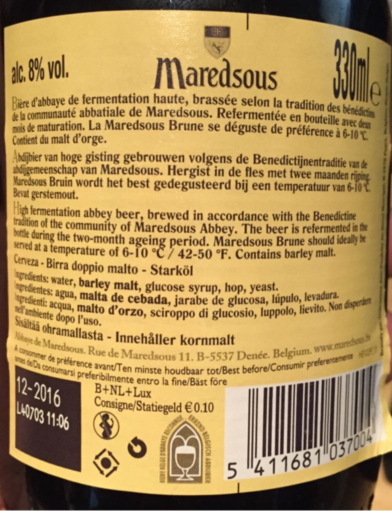 8 Flaschen Maredsous Brune/Bruin 0,33l Belgien belgisches Bier Abteibier - Maredsous Abbey (330 mL) alcohol collectible [Barcode 5411681037004] - Main Image 2