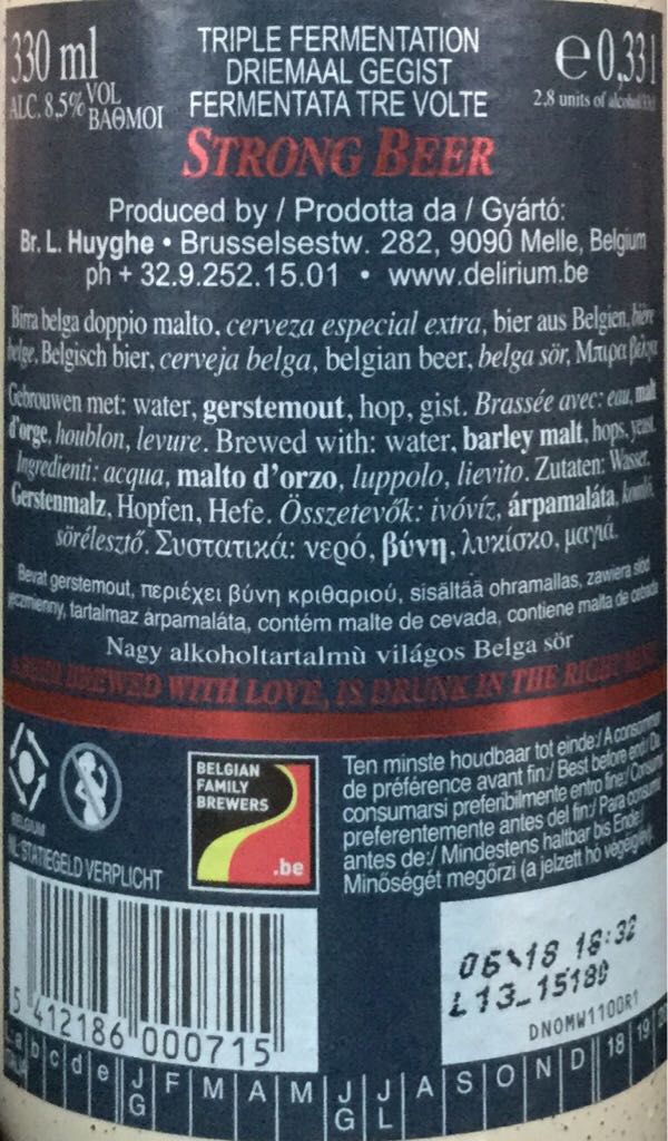 Delirium Nocturnum - Br. L. Huyghe (330 mL) alcohol collectible [Barcode 5412186000715] - Main Image 2