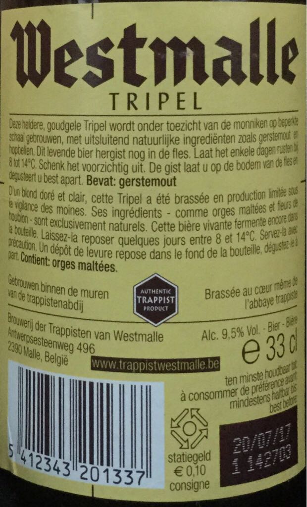 Trappist Westmalle Triple - Westmalle (330 mL) alcohol collectible [Barcode 5412343201337] - Main Image 2