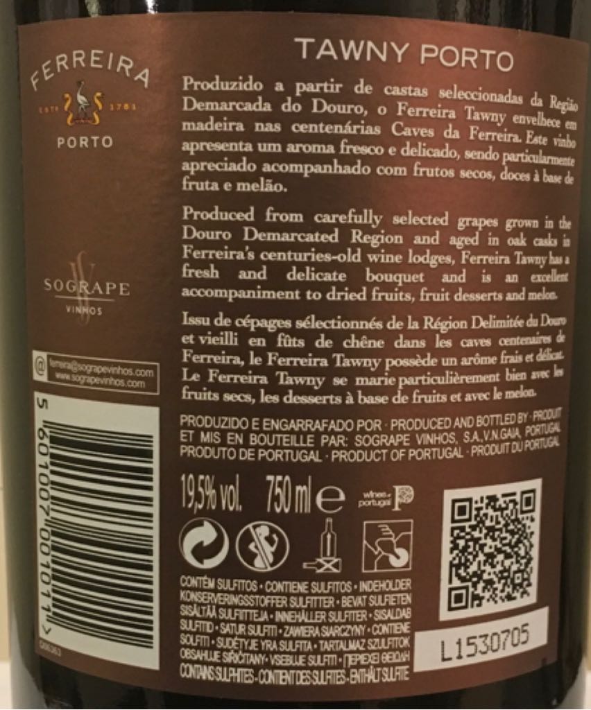Ferreira Tawny Port - Sogrape Vinhos (750 mL) alcohol collectible [Barcode 5601007001011] - Main Image 2
