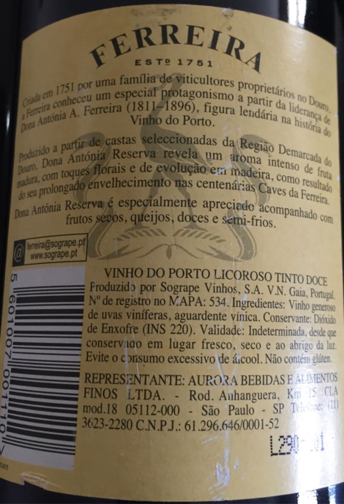Dona Antonia Reserva - Sogrape Vinhos (750 mL) alcohol collectible [Barcode 5601007001110] - Main Image 2